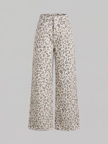 SHEIN MOD Women's Sexy Fashion Button Pocket Leopard Print Denim Jeans Women's Jeans - Multicolor - View 2