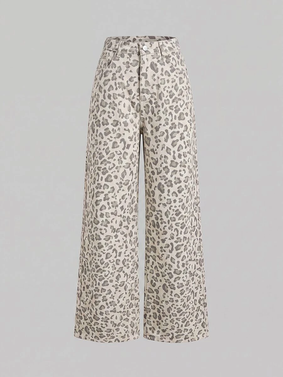 SHEIN MOD Women's Sexy Fashion Button Pocket Leopard Print Denim Jeans Women's Jeans