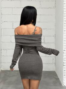 Jeanoix Women's Korean Style Hot Girl Striped Color Block Ring Decor Dress - Multicolor - View 2