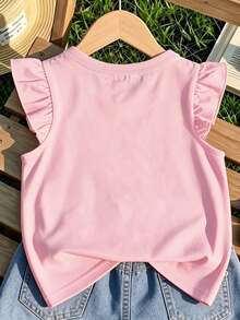 Baby Girl Cute Ruffle Sleeve T-Shirt Sparkly Rhinestone Cherry Graphic Print Tees Summer Casual Flutter Sleeve Tops - Pink - View 4