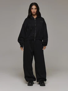 Musera Sport Zip Through Logo Front Hooded Sweatshirt Coord Top Only Sport Essentials Basics Autumn Fall Winter - Black - View 3