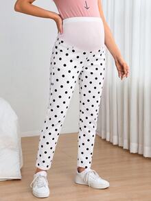 SHEIN Maternity Fashion Polka Dot Jeans - White - View 3