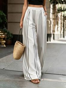 Breezaya Women's Casual Striped Colorblock Pocket Loose Sweatpants - Apricot - View 4