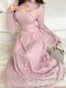 Feyla Women's Sweet Fashionable Frog Button Lace Arabian Dress - Pink - View 5