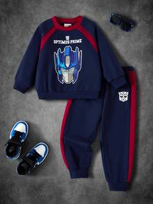 Transformers X SHEIN Young Boy Crew Neck Long Sleeve Cartoon Print Sweatshirt & Pants Set - Multicolor - View 1