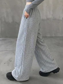 FRIFUL Women's Summer New Loose Casual Versatile Sweatpants With Back Rhinestone Letter Decor - Grey - View 2