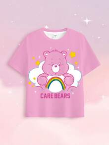 SHEIN X Care Bears 青少年女孩全印花卡通圓領T恤 - 白色 - 查看 7