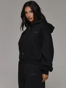 Musera Sport Zip Through Logo Front Hooded Sweatshirt Coord Top Only Sport Essentials Basics Autumn Fall Winter - Black - View 4