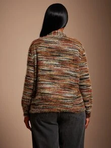 SHEIN SXY كارديجان صوف صناعي مفتوح من الأمام بأكمام طويلة وقصة فضفاضة بخيوط مختلطة باللونين الأصفر والبني - متعدد الألوان - مشاهدة 2