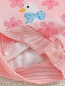 SHEIN 1件嬰兒幼兒女童套頭運動衫 可愛甜美粉藍鴨子花卉蝴蝶結 長袖圓領 常規款 生日派對 秋冬節日上衣 - 彩色 - 查看 8