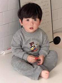 DAZY 嬰兒男童圓領卡通背心與長褲2件套居家服 - 灰色 - 查看 5