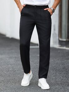 Manfinity Homme 男士素色休閒商務西裝長褲，適合日常通勤、輕鬆工作環境或半正式場合，也是送給男友和丈夫的理想禮物 - 黑色 - 查看 3