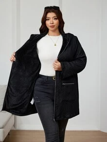 Reflora Plus Size Women's Solid Color Casual Versatile Long Sleeve Jacket - Black - View 1