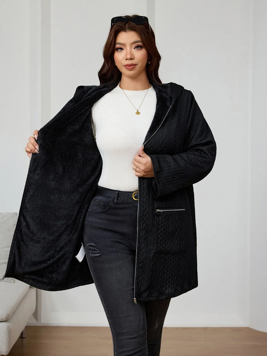 Reflora Plus Size Women's Solid Color Casual Versatile Long Sleeve Jacket - Black - View 1