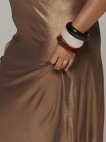 MUSERA Gold Sheer Detail Fitted Maxi Dress Casual Cool Basic Fall Winter Autumn - Brown - View 6