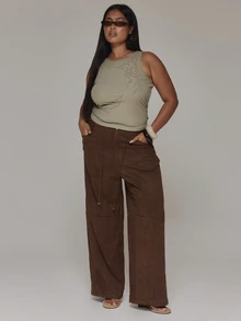 MUSERA Green Ribbed Embellished Detail Racer Top Casual Cool Basic Fall Winter Autumn - Green - View 3