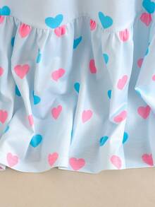 SHEIN Tween Girl 秋季/冬季休閒甜美蝴蝶結愛心卡通兔子印花寬鬆長版連帽套頭睡袍居家服淺藍色 - 淺藍色 - 查看 6