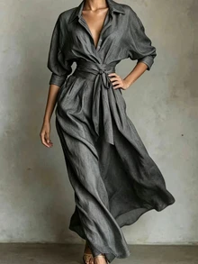 SHEIN 女款極簡休閒日常夏季襯衫洋裝 - 深灰色 - 查看 4