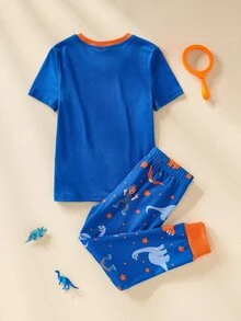 Blippi X SHEIN 小男孩短袖上衣與長褲居家休閒套裝 - 藍色 - 查看 2