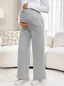SHEIN Maternity Waist Tie Straight Leg Loose Casual Sweatpants Fall - Light Grey - View 1