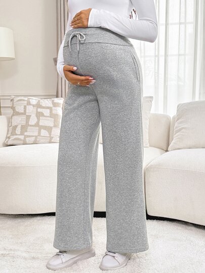 SHEIN Maternity Waist Tie Straight Leg Loose Casual Sweatpants Fall