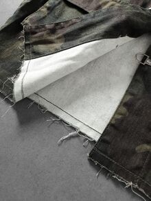 ROMWE MEN Men's Camouflage Pattern Metal Buckle Long Sleeve Denim Jacket - Multicolor - View 8