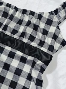 IslaSuriya Sleeveless Square Neck Plaid Pleated Tank Top - Multicolor - View 4