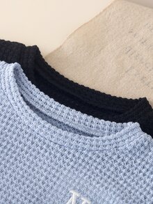 Boys' College Style Crew Neck Dropped Shoulder Ribbed Contrast Color Gray Striped Long Sleeve Sweatshirt, Thick Brushed Soft Fabric, Suitable For Back To School Daily, Outdoor, Autumn/Winter School Wear - Multicolor - View 4