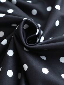 Elenzga Plus Size Women's Polka Dot Off-Shoulder Casual Daily T-Shirt - Black and White - View 3