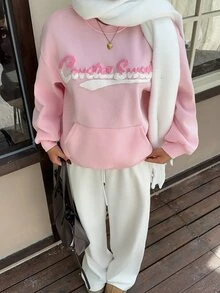 CovetEZ Sweatshirt Wanita Kerah Bulat Lengan Panjang dengan Dekorasi Huruf Gaya Kasual Manis - Berwarna merah muda - View 6