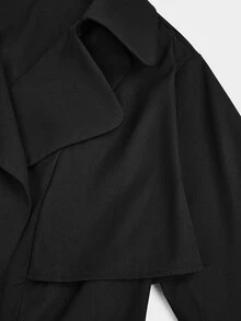 Sweetra Plus Size Women's Solid Color Double-Breasted Casual Loose Long Trench Coat - Black - View 7