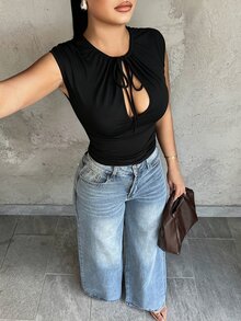 SHEIN SXY Plus Size Women's Solid Color Hollow Out Casual Sexy Daily ...