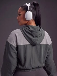 Powerista Women's Plus Size Loose Hooded Long Sleeve Sports Sweatshirt Jacket - Army Green - View 2