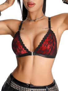 AltBold 1pc Lace Floral Front Closure Backless Water-Soluble Flower Women's Lingerie, Soft And Comfortable, Suitable For All Seasons And Daily Wear, Fashionable And Sexy Charm, Perfect For Dates And Parties - Multicolor - View 4