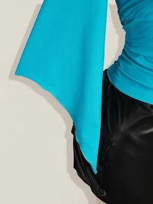 SHEIN ICON Plus Size Women Solid Color Pleated Slim Fit Versatile Daily Wear Top - Teal Blue - View 6