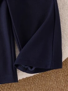 2件組幼女長袖上衣+長褲套裝 英倫風海軍藍馬刺繡對比領長袖 Polo 聚會秋季運動上衣 - 寶藍色 - 查看 5