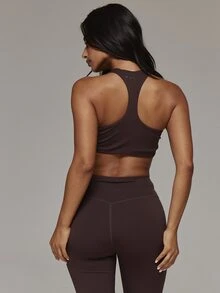 Musera Sport Scoop Front Removable Cups Racer Back Sports Bra Coord Top Only Sport Essentials Basics Gym Workout Autumn Fall Winter - Chocolate Brown - View 5