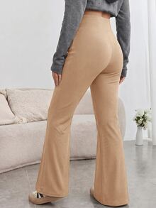 SHEIN Maternity Solid Color Adjustable Waist Casual Flare Pants Fall - Khaki - View 6