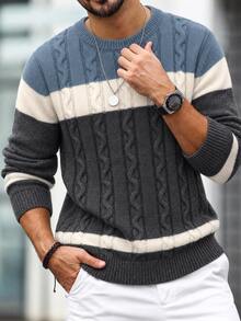 Manfinity Mode Sweater Pria Lengan Panjang Kasual Serbaguna untuk Pemakaian Harian Motif Colorblock - MultiWarna - View 5