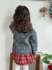 DAZY Infant (Girl) Long Sleeve Polka Dot Korean Style Autumn/Winter Mesh Cardigan - Grey - View 3