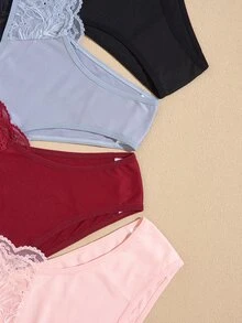 Lullawish 4PCS Women Contrast Lace Comfortable Briefs - Multicolor - View 4