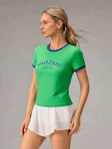 OutZeal Women Sports Tee Hiking Camping Natural Soft Slim-Fit Cropped Printed T-Shirt - Green - View 5