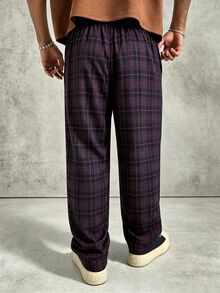PAVTROS Men's Casual Plaid Long Pants, Loose Straight Leg Fit, Elastic Drawstring Waistband - Multicolor - View 2