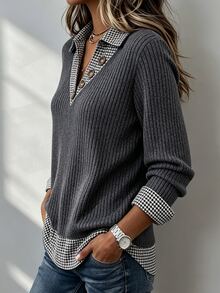 Breezaya 休閒女款 2 合 1 鈕扣上衣，適合通勤與辦公室穿著 - 彩色 - 查看 4