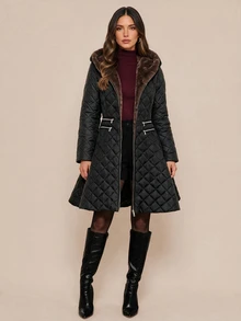 Amorya Women's Long Sleeve Zipper Front Thermal Lined Hooded Winter Jacket - Black - View 5