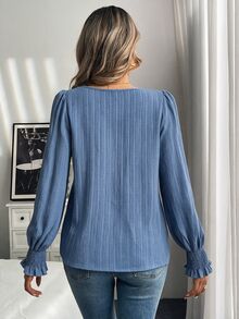 SHEIN LUNE Casual Women's Autumn/Winter Blue Long Shirt - Blue - View 2