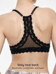 Bralution Black Underwire Molded Cup High Support Push Up Lift Front Closure Lace Patchwork Beautiful Back Minimalist French Style Women's Bra - Black - View 1