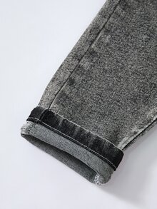 SHEIN Playful Pals 男嬰百搭牛仔長褲，休閒舒適度假風，水洗柔軟做舊街頭風彈性牛仔褲，薄款四季日常百搭經典牛仔長褲 - 灰色 - 查看 4