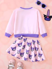 HELLO KITTY AND FRIENDS | SHEIN Baby Girl | Crew Neck Cartoon Graphic Cute Sweatshirt And Skirt Set - Multicolor - View 2