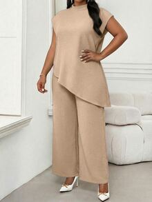 SHEIN Lady Plus Size Women's Solid Color Casual Daily Wear Top - Apricot - View 4